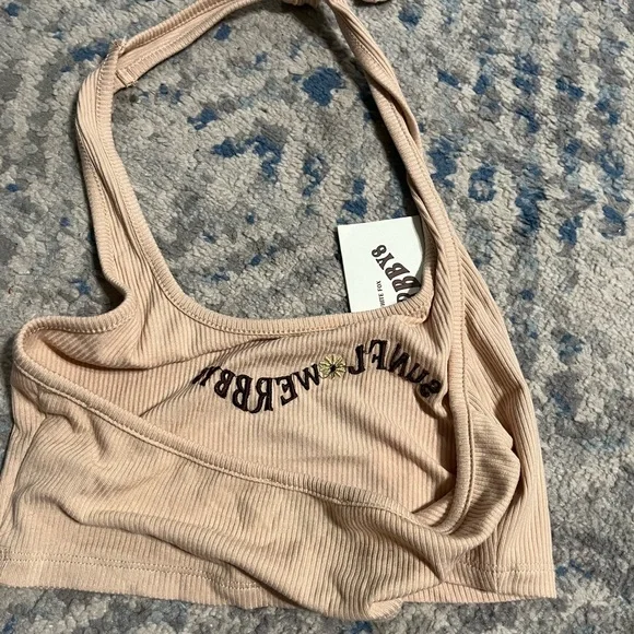 NWT Isabelle Clarke x White Fox  Aries Ribbed Halter Crop in Sand small - Picture 5 of 6